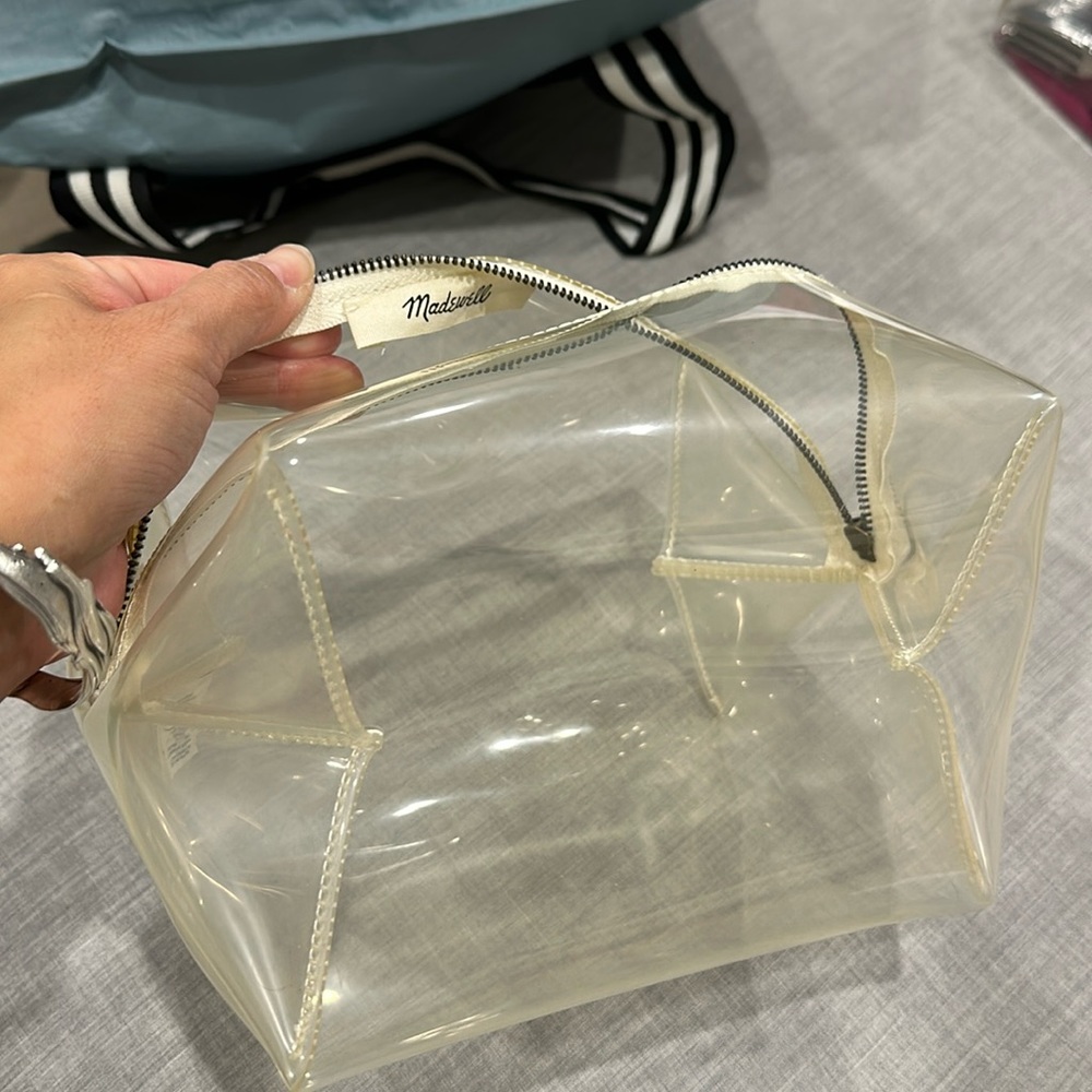 Madewell clear makeup pouch, great for travel, no need to unpack toiletries